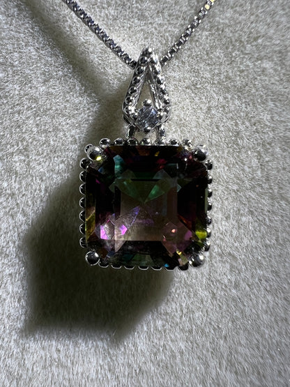 Mystic Topaz Crystal Pendant. S925 Silver Setting And Necklace. Gorgeous Mystic Topaz Gemstone.