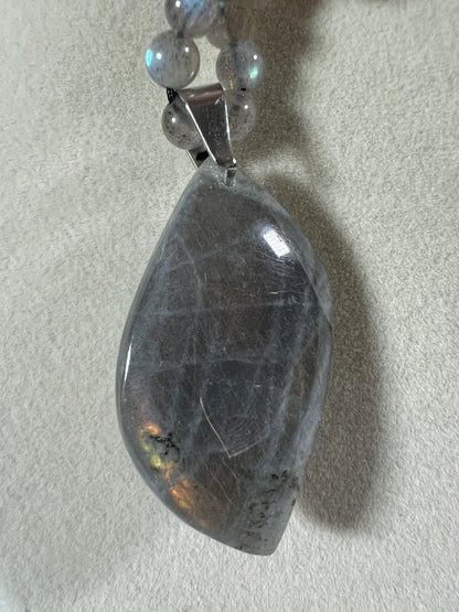 Labradorite Crystal Pendant. Stunning High Quality Jewelry. Custom Made Labradorite Beaded Necklace
