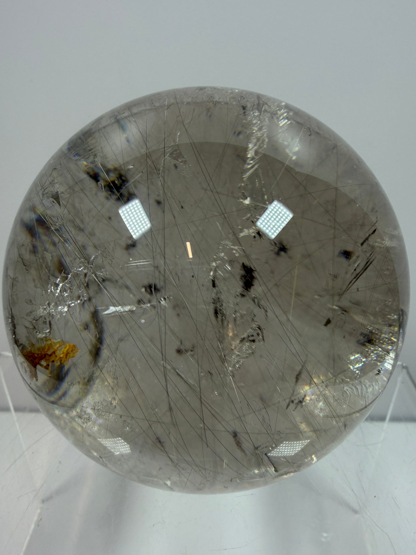 Rutile Quartz Sphere. 69mm. Stunning Large Display Sphere. Gorgeous Golden Rutile And Garden Quartz Inclusions.
