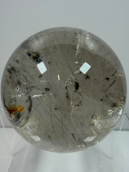 Rutile Quartz Sphere. 69mm. Stunning Large Display Sphere. Gorgeous Golden Rutile And Garden Quartz Inclusions.