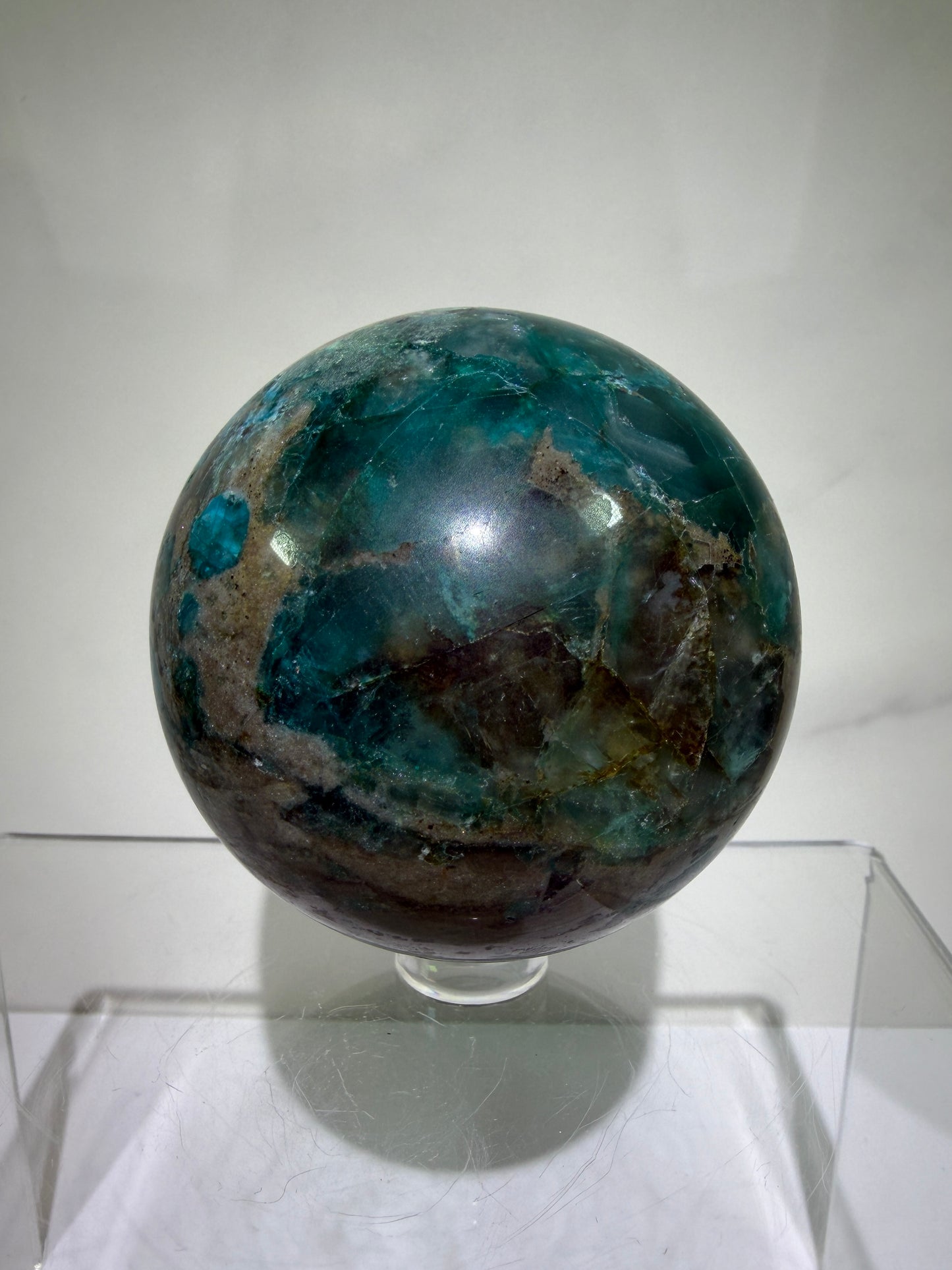 Chrysocolla And Quartz Sphere. 62mm. Gorgeous Shades Of Blue And Green. Amazing Rare Sphere From Laos.