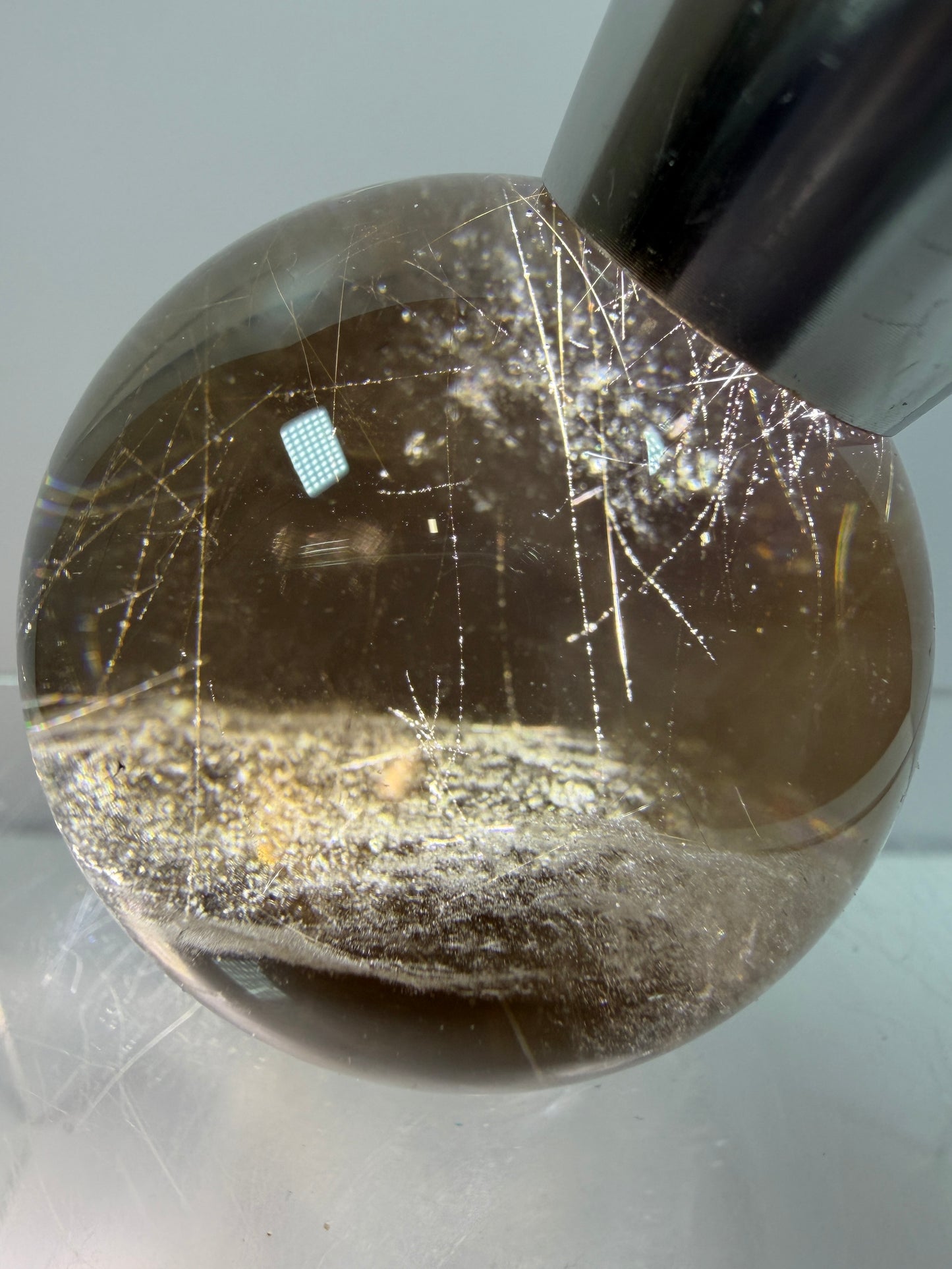 Rutile Quartz Sphere. 46mm. Unique Smoky Quartz With Stunning Golden Rutile Inclusions.