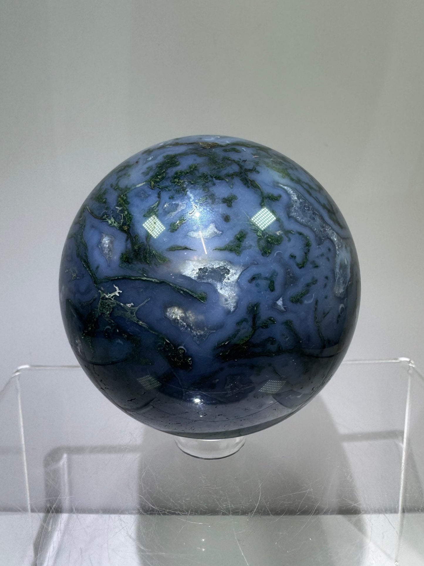 Moss Agate Sphere. 62mm. Beautiful Druzy Blue Moss Agate. Rare Colors With Gorgeous Patterns.
