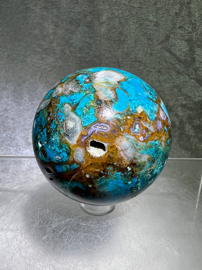Chrysocolla Druzy Sphere. 56mm. Amazing Patterns With Vibrant Colors. Gorgeous Druzy With Rare Spots Of Purple.
