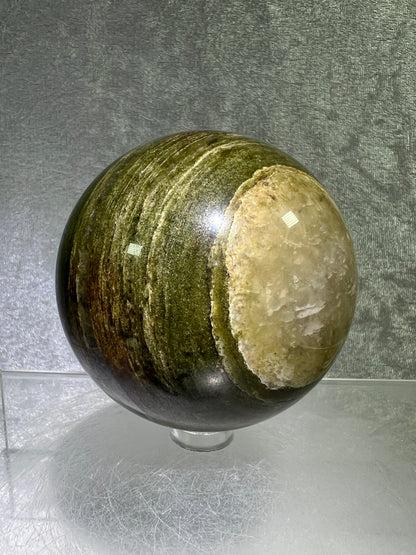 Vesuvianite Crystal Sphere. 71mm. High Quality Idocrase Display Sphere. Incredible Banding And Patterns.