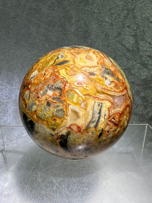 Crazy Lace Agate Sphere. 72mm. Stunning Lace And Patterns On This Sphere. Amazing Indonesian Crazy Lace Display Sphere