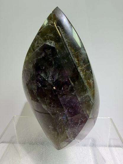 Amethyst Cacoxenite Flame. Stunning Purple Smoky Amethyst Polished Flame From Brazil. Beautiful Amethyst Display Crystal