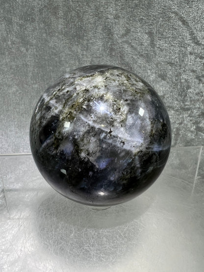 Labradorite Crystal Sphere. 62mm. Gorgeous Purple Rainbow Flash. Rare Color Display Sphere.