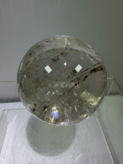 Rutile Quartz Sphere. 51mm. Rare Gold And Silver Rutilated Quartz With Amazing Rainbows.