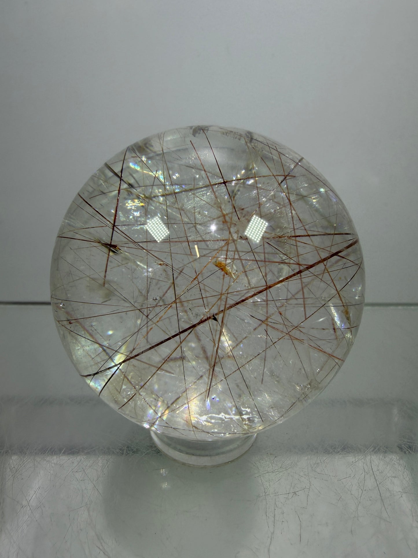 Rutile And Tourmaline Quartz Sphere. 39mm. Amazing Combination Of Red Rutile And Tourmaline. Very Rare Display Sphere