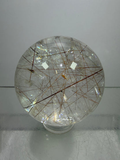 Rutile And Tourmaline Quartz Sphere. 39mm. Amazing Combination Of Red Rutile And Tourmaline. Very Rare Display Sphere