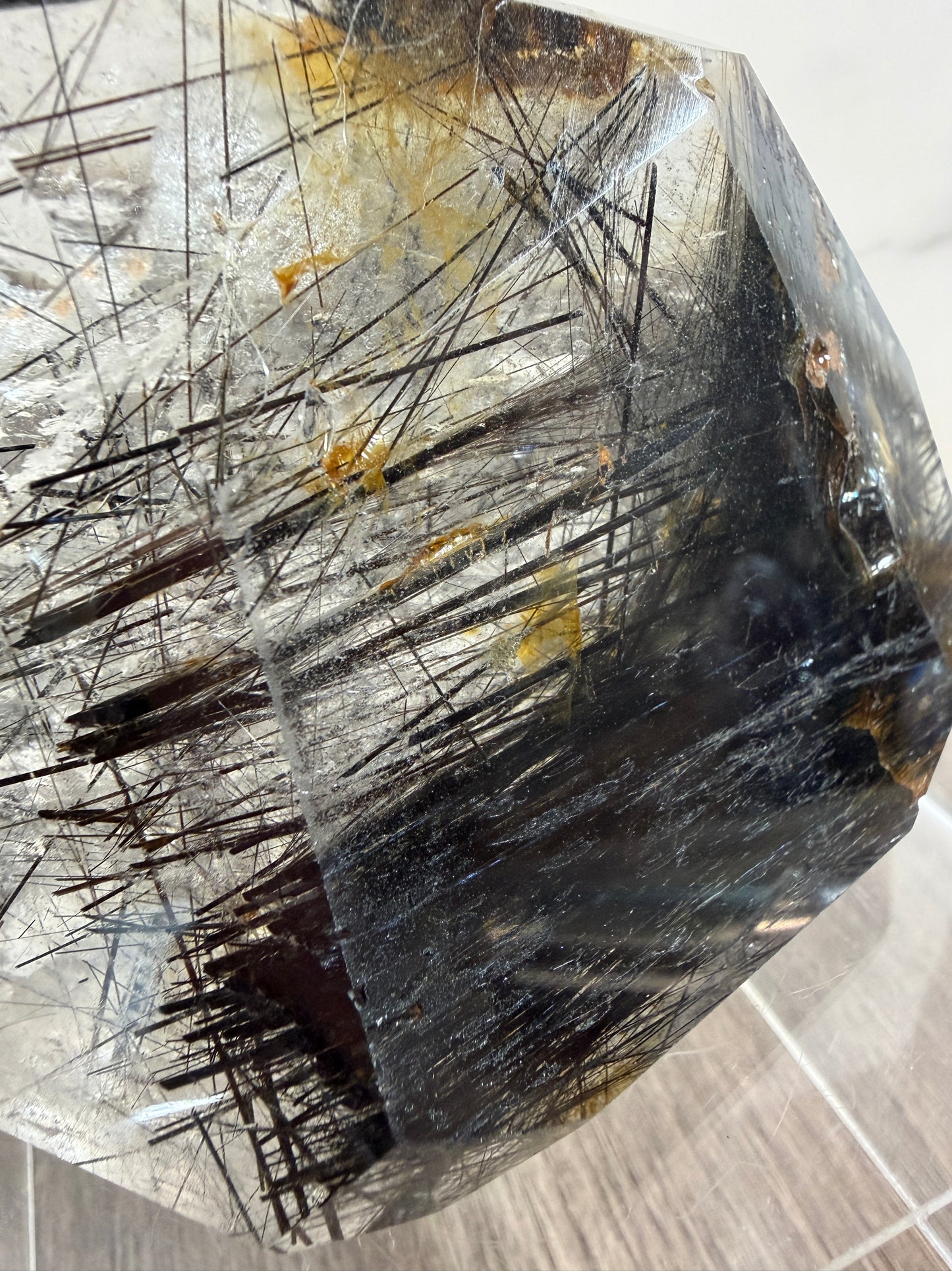 Tourmalinated Quartz Polished Freeform. Rare Large Black Tourmaline And Golden Healer.