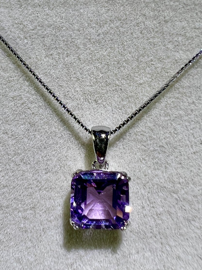 Amethyst Crystal Pendant. S925 Silver Setting And Necklace. Gorgeous Purple Gemstone.