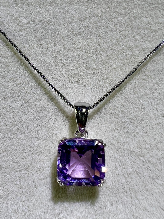 Amethyst Crystal Pendant. S925 Silver Setting And Necklace. Gorgeous Purple Gemstone.