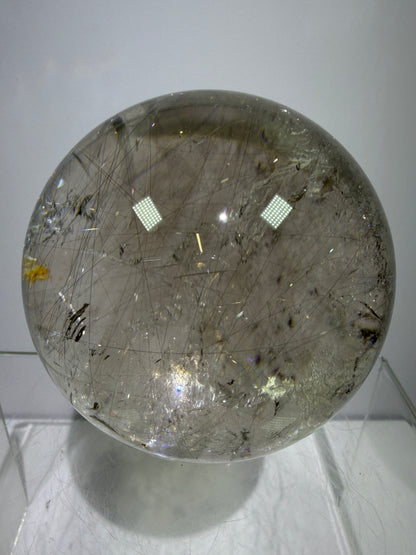 Rutile Quartz Sphere. 69mm. Stunning Large Display Sphere. Gorgeous Golden Rutile And Garden Quartz Inclusions.