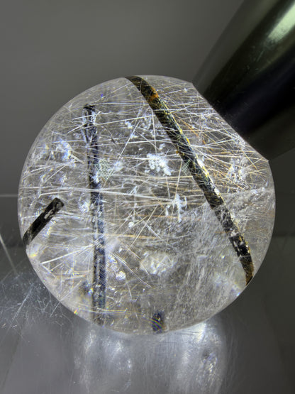 Rutile Quartz Sphere. 49mm. High Quality Rutile And Tourmaline Quartz. Very Rare Combination Of Inclusions.