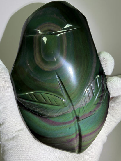 Rainbow Obsidian Freeform. High Quality Carved Flower. Gorgeous One Of A Kind Display Crystal