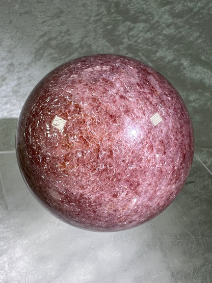 Strawberry Quartz Sphere. 71mm. High Quality Rare Quartz From Brazil. Gorgeous Mica Flash.