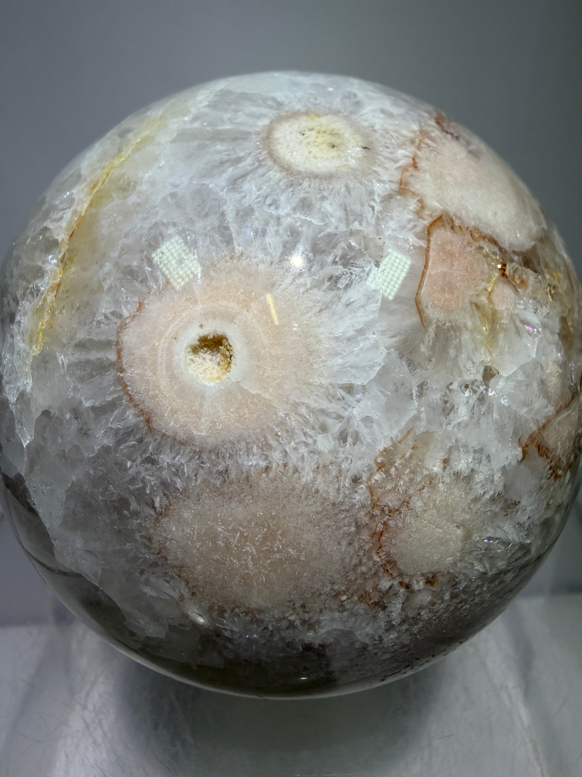 Flower Agate Sphere. 80mm. Amazing Pink Amethyst Flowers. Gorgeous One Of A Kind Display Sphere.