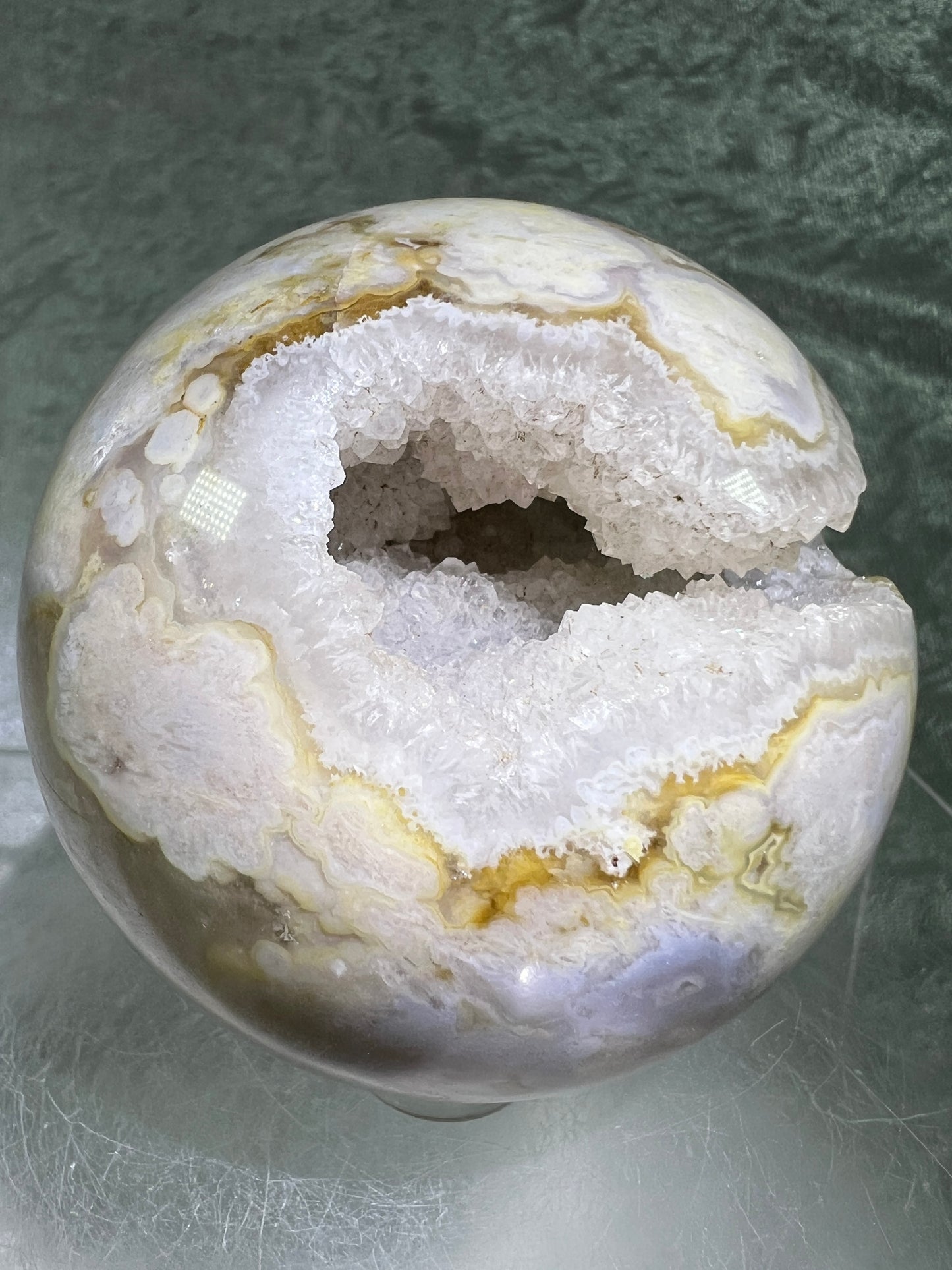 Flower Agate Sphere. 69mm. Amazing Druzy On This Beauty. Gorgeous One Of A Kind Display Sphere.