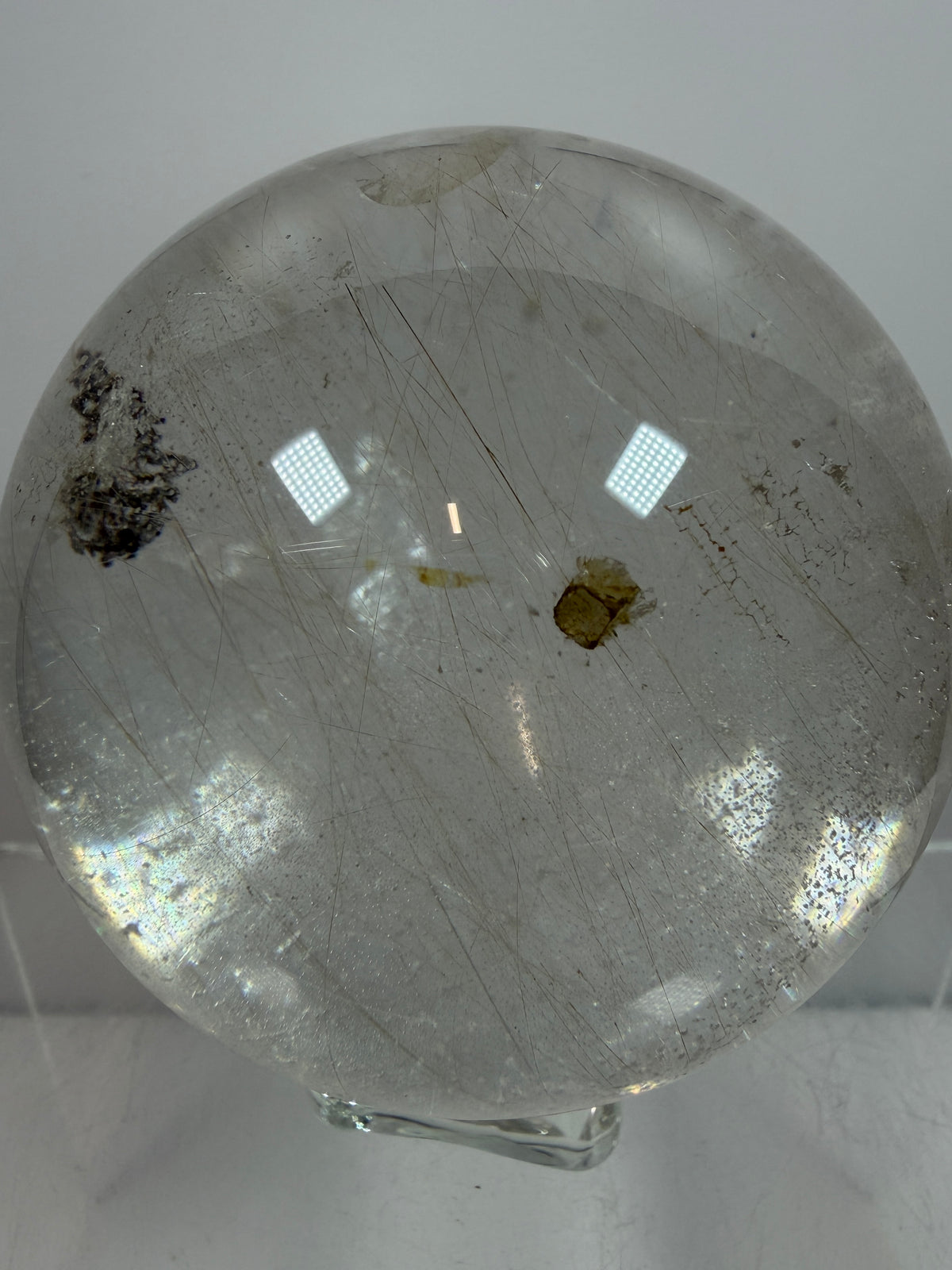 Rutile Quartz Sphere. 68mm. Rare Rutilated Quartz With Lodolite And Pyrite Inclusions. Amazing Display Sphere.