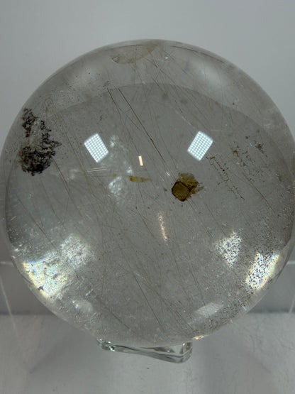 Rutile Quartz Sphere. 68mm. Rare Rutilated Quartz With Lodolite And Pyrite Inclusions. Amazing Display Sphere.