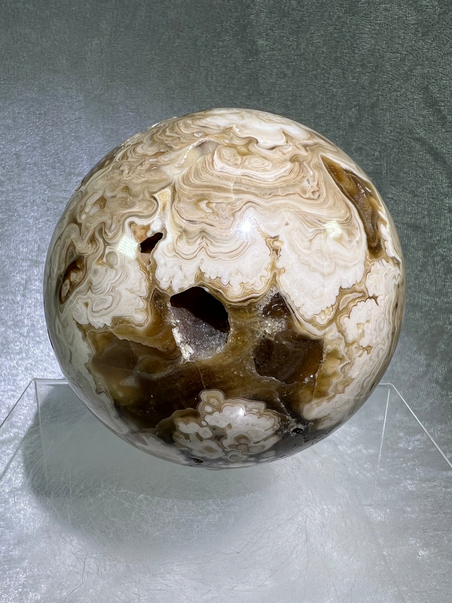 Amber Calcite Druzy Sphere. 96mm. Amazing Patterns With Incredible Druzy. Gorgeous Display Sphere.