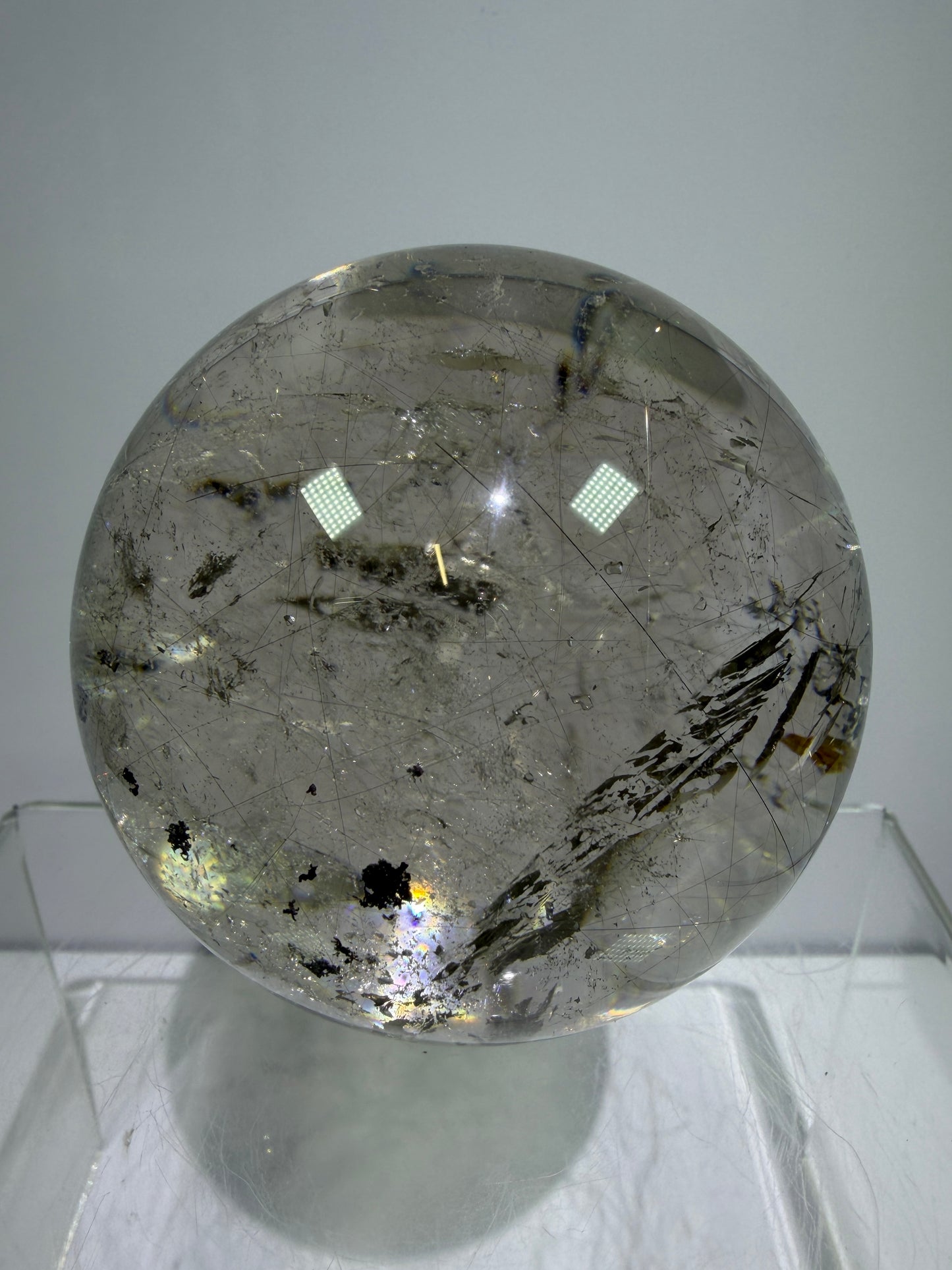 Rutile Quartz Sphere. 69mm. Stunning Large Display Sphere. Gorgeous Golden Rutile And Garden Quartz Inclusions.