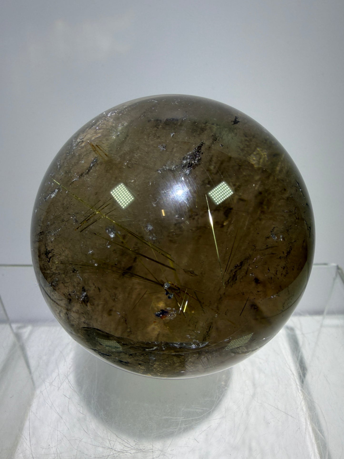 Rutile Quartz Sphere. 58mm. Unique Smoky Quartz With Beautiful Golden Rutile Inclusions.