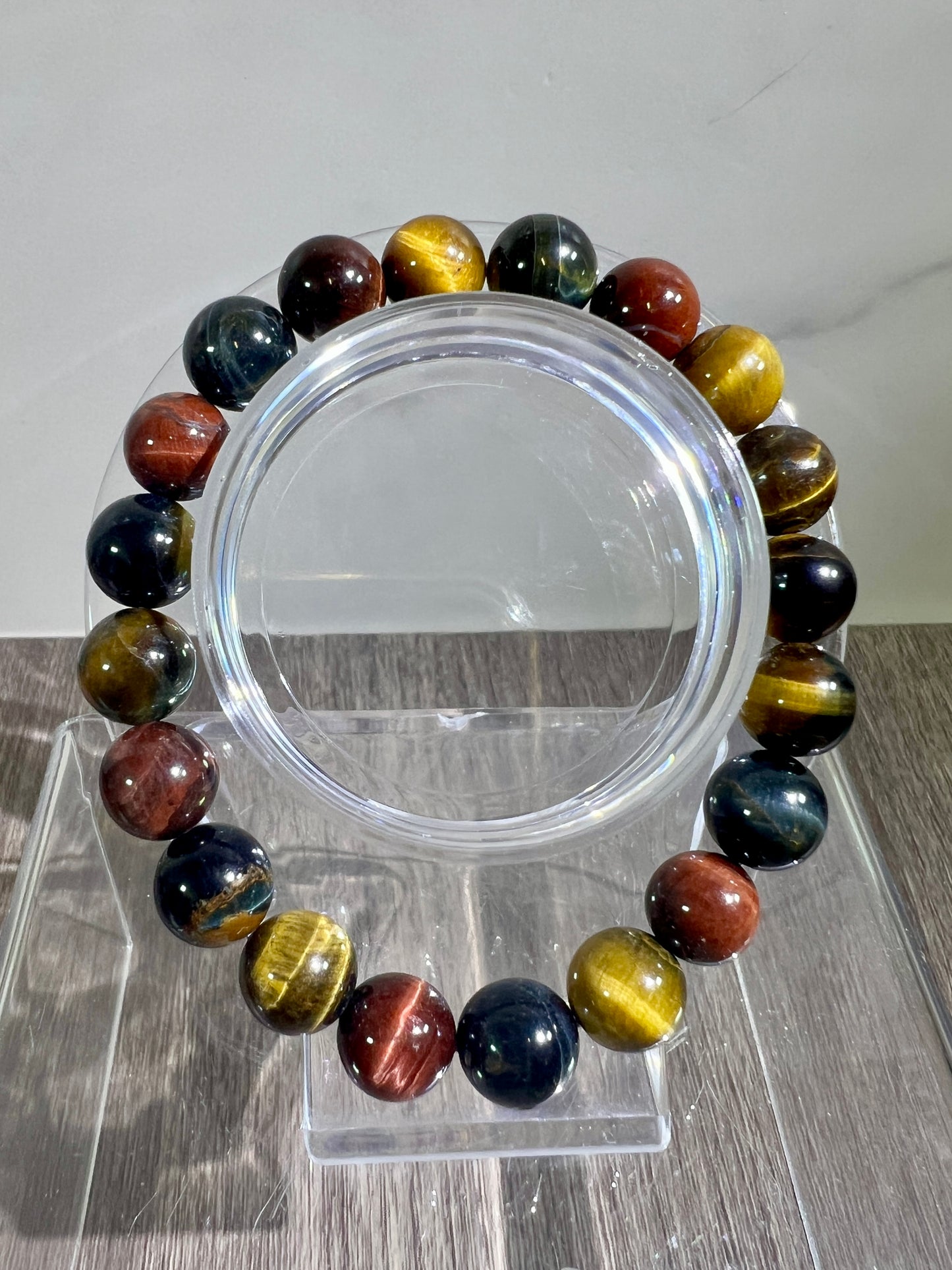 Tigers Eye Crystal Bead Bracelet. Beautiful Red, Blue, And Gold Tigers Eye Bracelet. 10mm