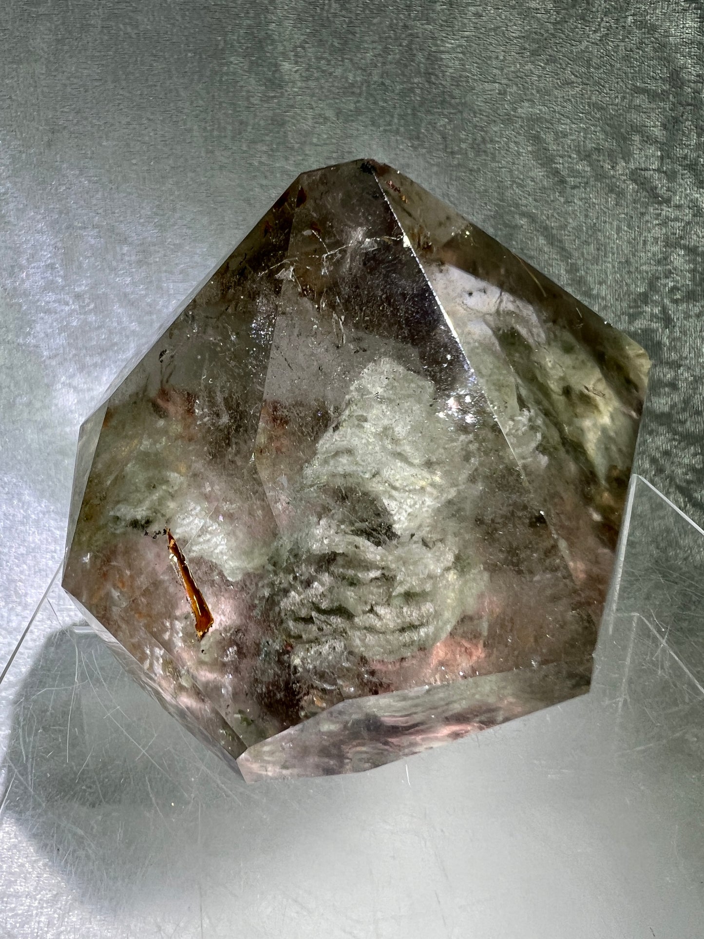 Garden Quartz Polished Freeform. Beautiful Green And Red Landscape Quartz. Amazing Polished Lodolite Freeform.