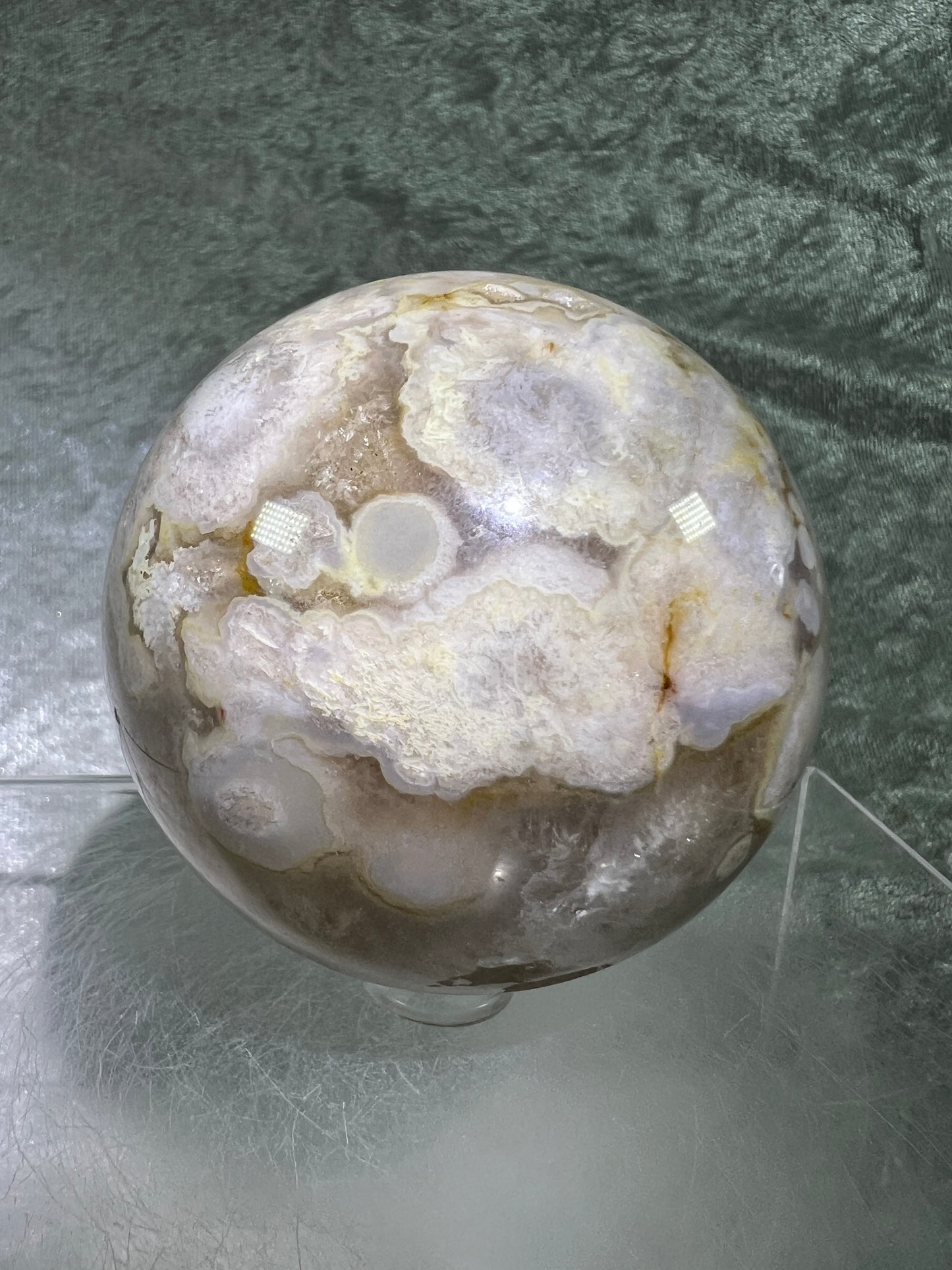 Flower Agate Sphere. 69mm. Amazing Druzy On This Beauty. Gorgeous One Of A Kind Display Sphere.