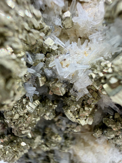 Pyrite And Needle Quartz Display Specimen. Gorgeous Pyrite Cube Cluster From Peru.