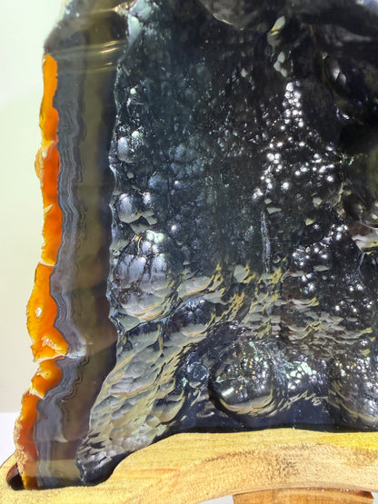 Botryoidal Black Jasper Specimen. Very Rare Geode From Brazil. High Quality Crystal With Custom Stand