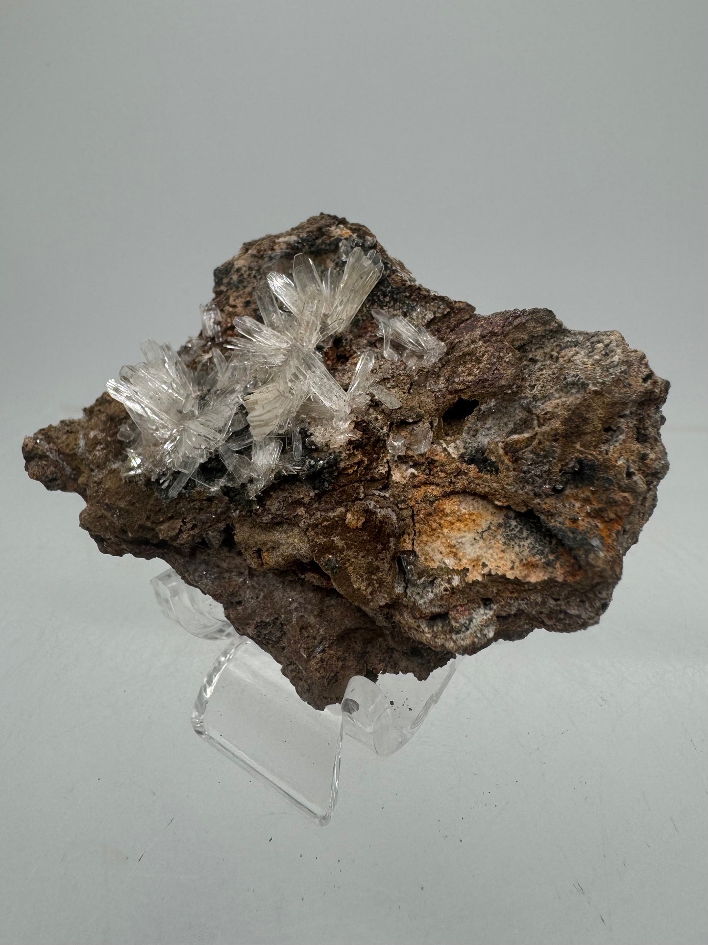 Hemimorphite And Hematite Mineral Specimen. Stunning Clear Crystal Flowers. Gorgeous Contrast In Color.