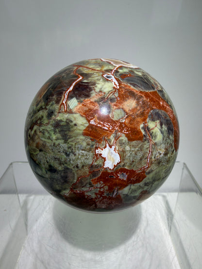 Money Agate Crystal Sphere. 65mm. Very Rare Shades Of Green. Stunning Indonesian Bloodstone. Amazing Colors And Patterns