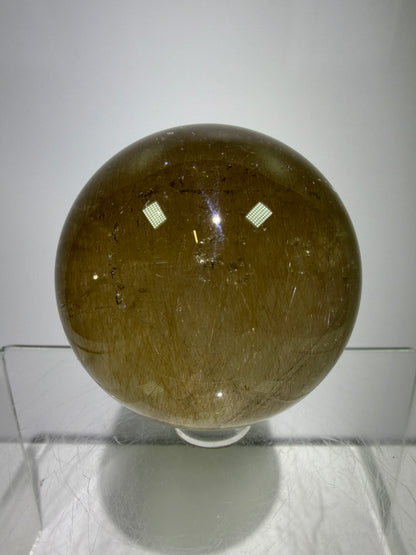 Rutile Quartz Sphere. 55mm. Unique Smoky Quartz With Stunning Golden Rutile Inclusions.