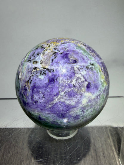 Bolivianite Crystal Sphere. 44mm. Beautiful Combination Of Fluorite And Serpentine. Amazing Rare New Material.