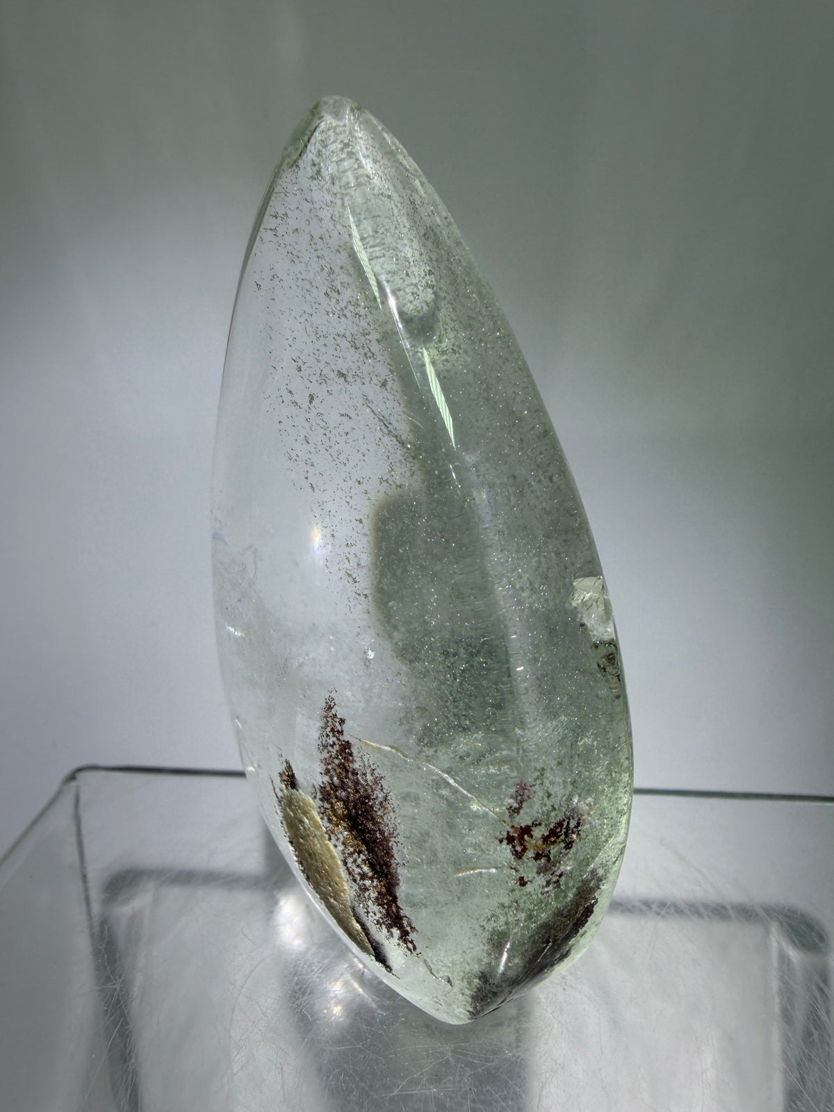 Garden Quartz Crystal Flame. Amazing Landscape And Green Phantoms. Rare Lodolite Quartz Flame