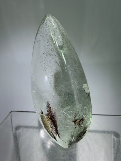 Garden Quartz Crystal Flame. Amazing Landscape And Green Phantoms. Rare Lodolite Quartz Flame