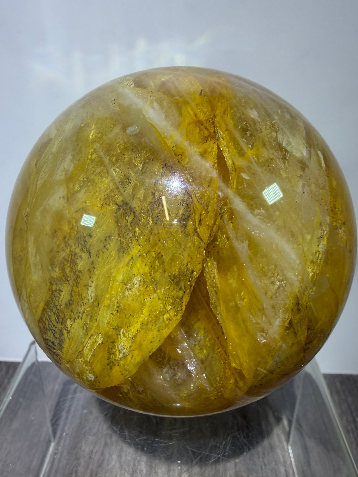 Dendritic Golden Healer Sphere. Large Display Sphere. 85mm. High Quality With Amazing Dendritic Inclusions.