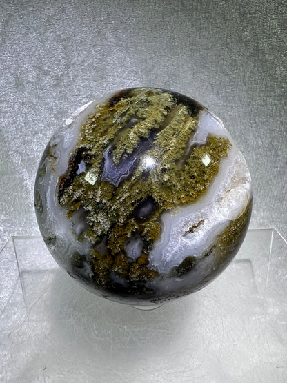 Moss Agate Sphere. 76mm. Amazing Druzy Scenic Moss Agate. Rare Colors With Gorgeous Patterns.