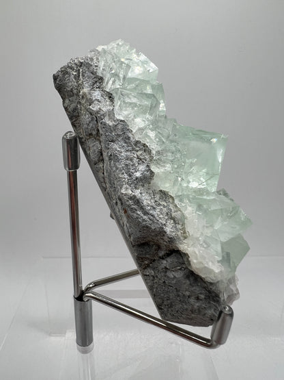 Fluorite And Quartz Mineral Specimen. Stunning Light Green Fluorite Cubes On A Quartz Matrix.