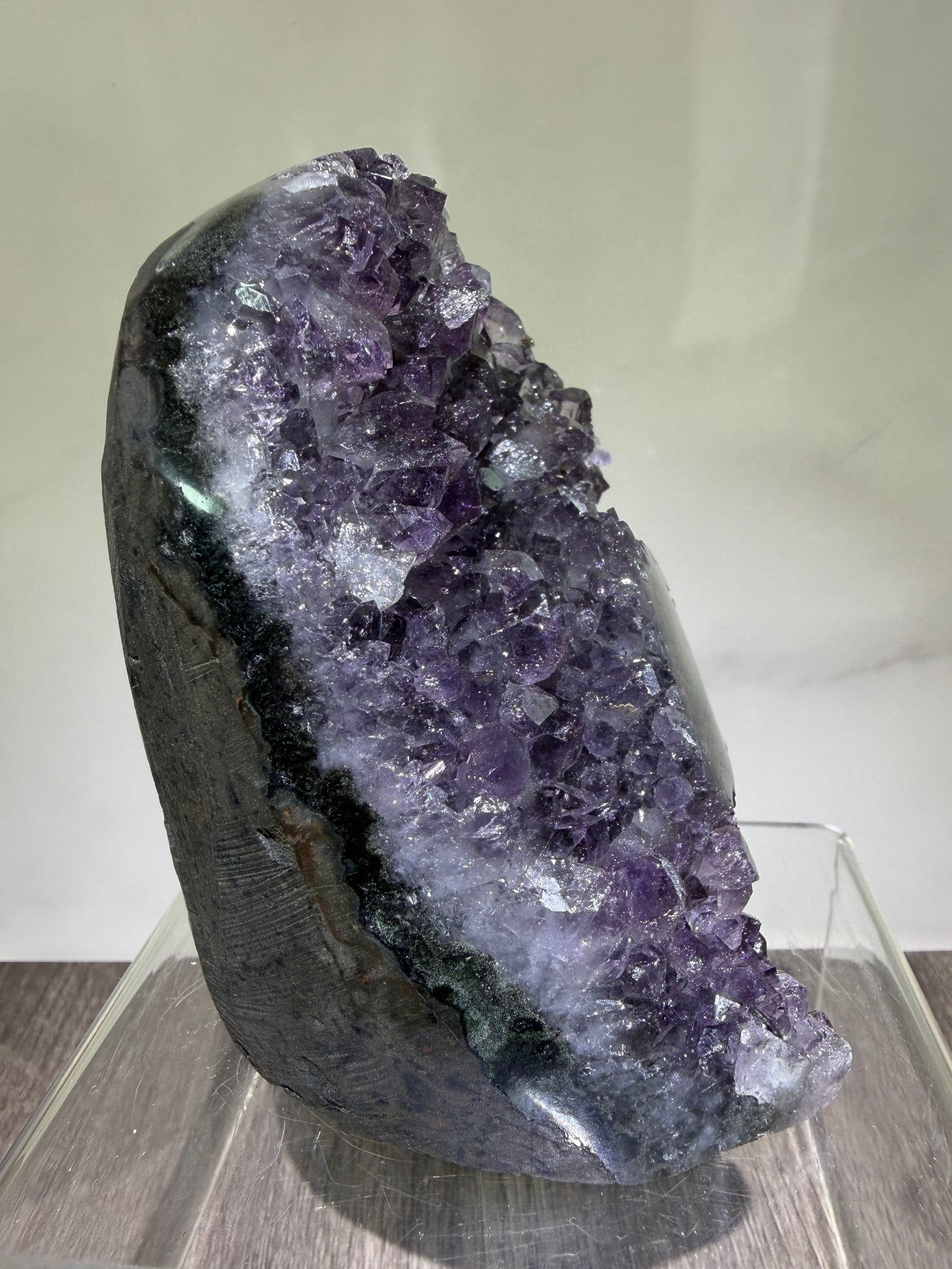 Amethyst Cut Base Geode. World Class Uruguayan Specimen With A Stalactite Eye. Stunning Top Quality Display Crystal.