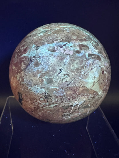 Fire Calcite Crystal Sphere. 76mm. Amazing New Material. Beautiful Large Display Sphere With Nice UV Reaction.
