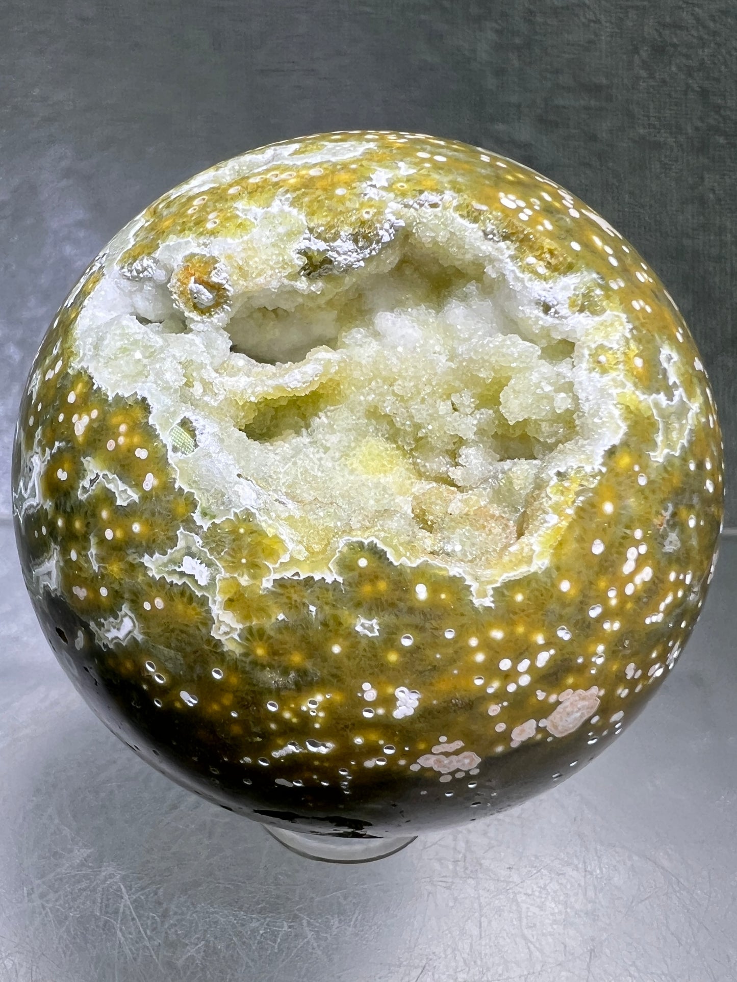 Ocean Jasper Sphere. Beautiful Sugar Druzy Sphere. High Quality Amazing Display Crystal