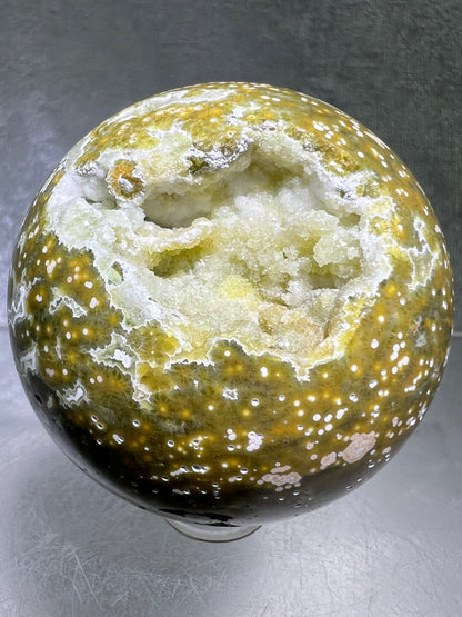 Ocean Jasper Sphere. Beautiful Sugar Druzy Sphere. High Quality Amazing Display Crystal