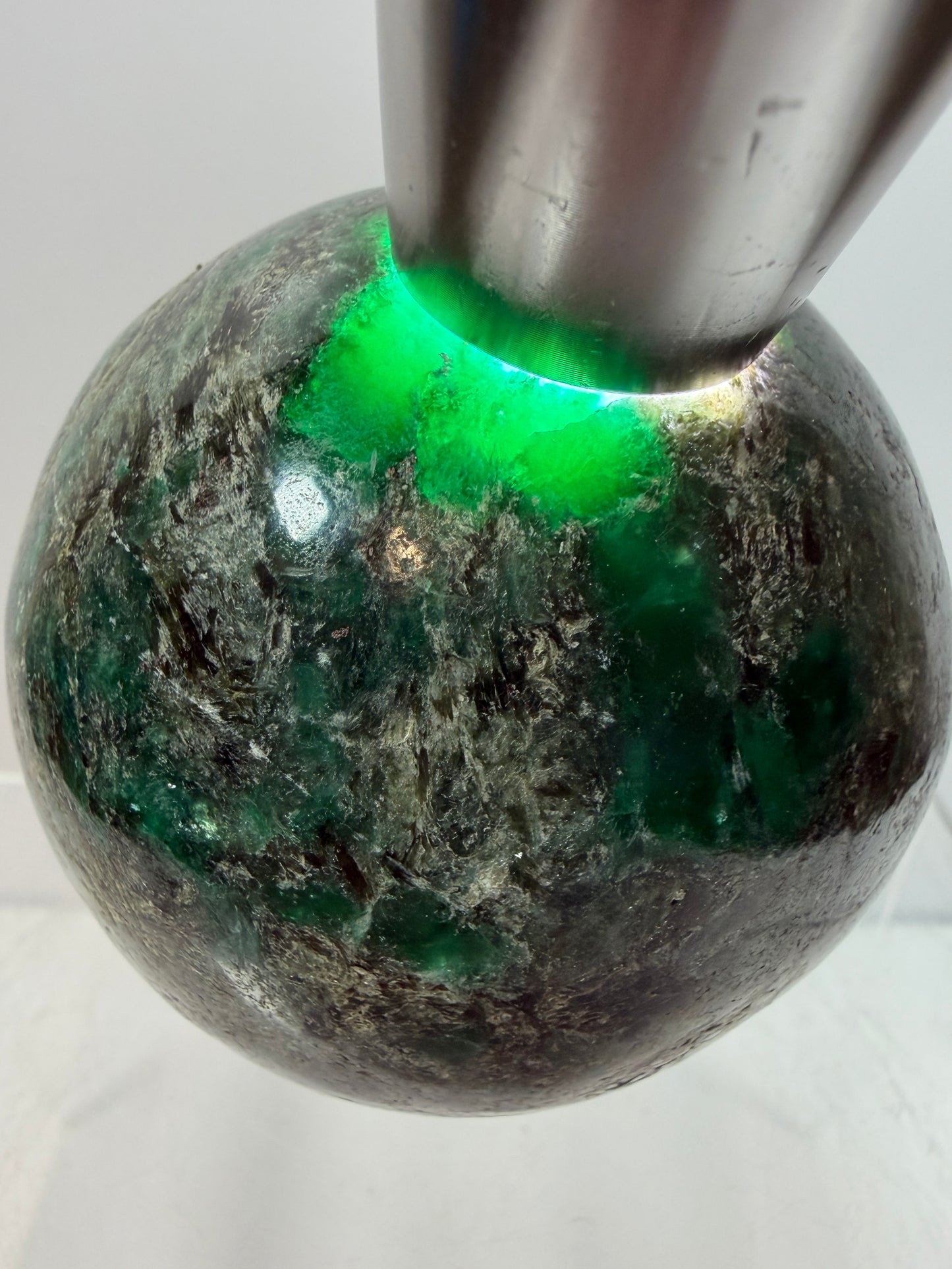 Emerald Mica In Matrix Crystal Sphere. 64mm. Gorgeous Chrome Muscovite From Zimbabwe. Amazing One Of A Kind Rare Display Crystal