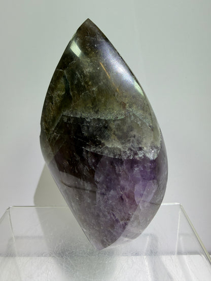 Amethyst Cacoxenite Flame. Stunning Purple Smoky Amethyst Polished Flame From Brazil. Beautiful Amethyst Display Crystal