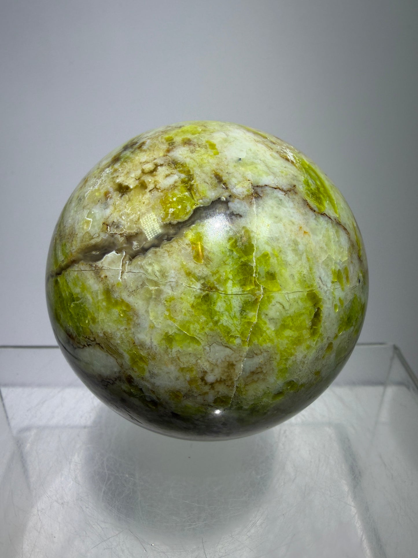 Green Opal Sphere From Madagascar. 62mm. Gorgeous Shades Of Green. Beautiful Display Crystal.